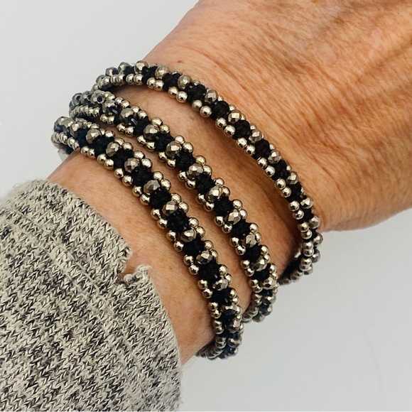 Anthropologie Jewelry - Anthropologie Serafina Triple strand Wrap bracelet Black/silver